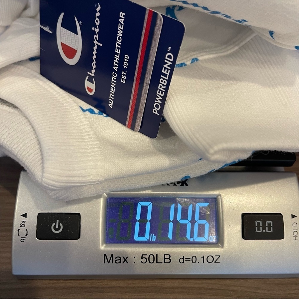 BR: NWT Champion Sweatshirt White & Multiple Blue "Champion" Word Logos Men's S - Picture 8 of 8